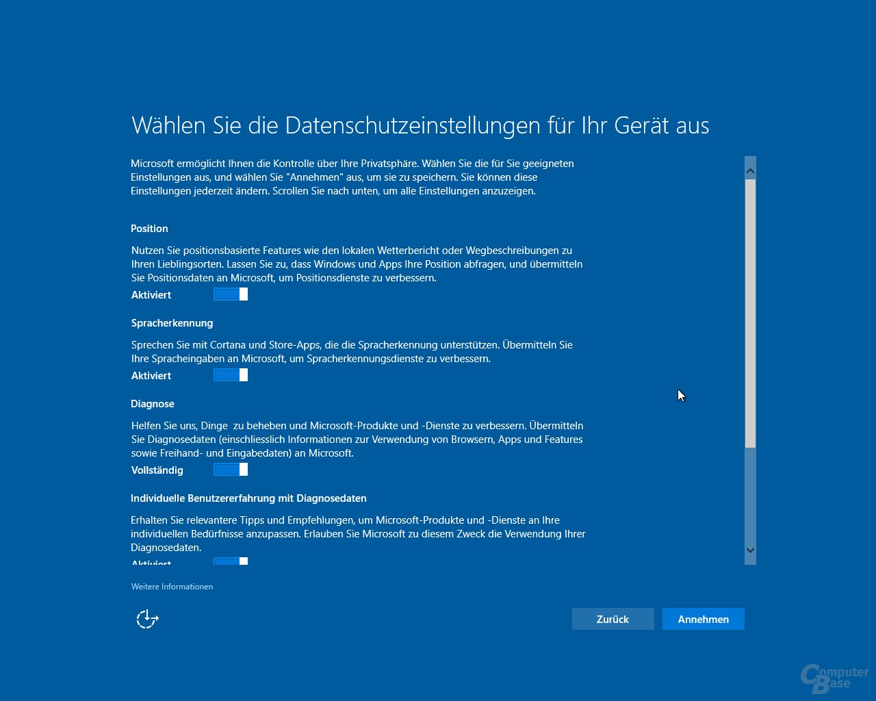 Windows 10 Creators Update: Datenschutz-Setup