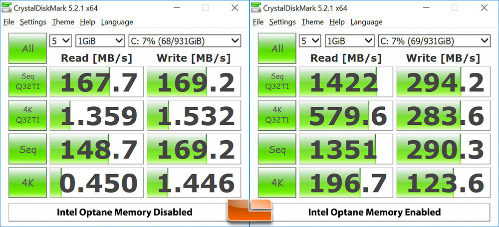 HDD ohne (links) und mit (rechts) Optane Memory