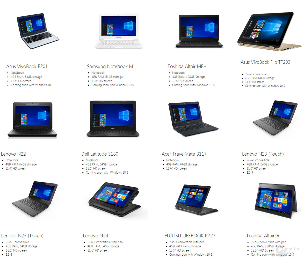 Übersicht: Notebooks mit Windows 10 S