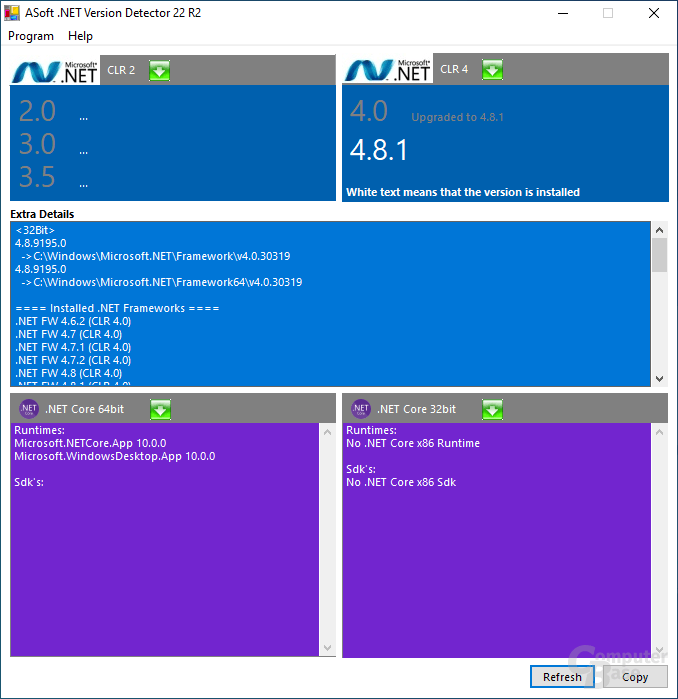 .NET Version Detector – Oberfläche