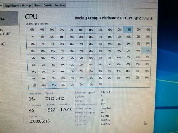 Intel Xeon Platinum 8180 im Windows-Taskmanager