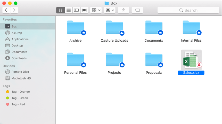 Box Drive – Oberfläche macOS