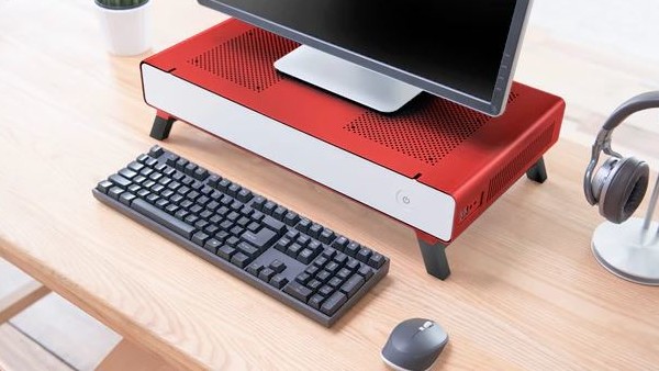 Cryorig Taku: Flaches Monitorständer-Gehäuse mit vier Holzbeinen