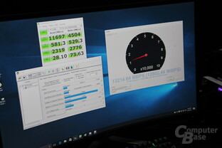 12 – 13 GB/s mit 4 M.2-PCIe-SSDs im RAID 0 via Asus Hyper x16 Card und Intel VROC