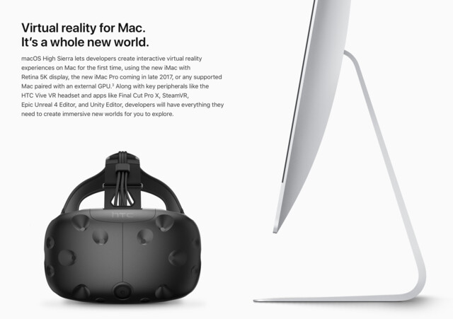 VR auf dem Mac: Möglich mit den iMac 5K, dem iMac Pro und „kompatiblen Mac“ mit externer GPU