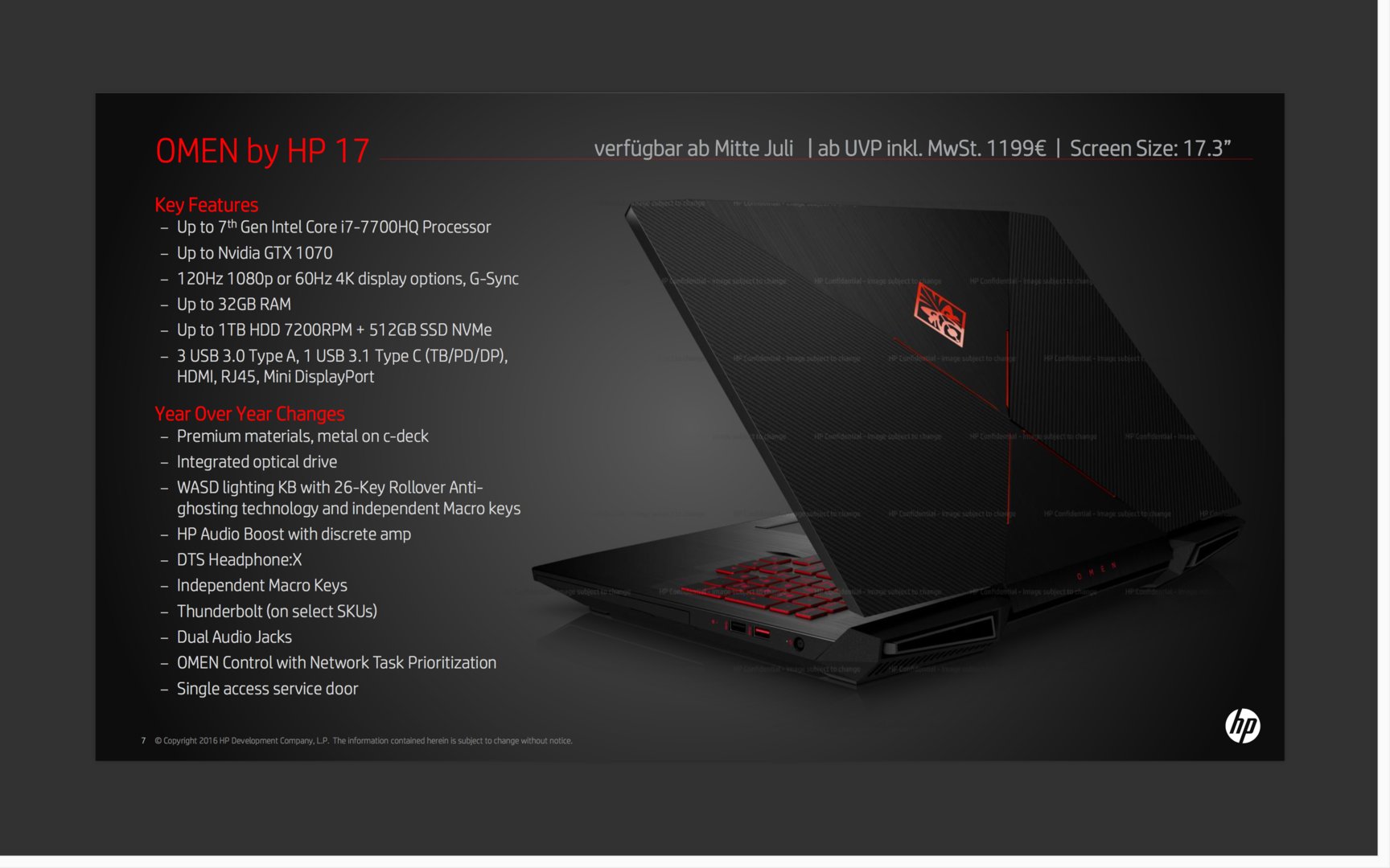 HP Omen 17 mit maximal GeForce GTX 1070