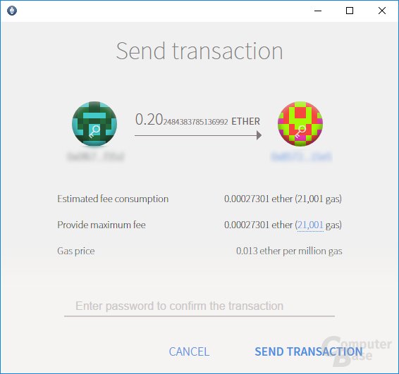 Ethereum Wallet: Versandt an Online-Depot