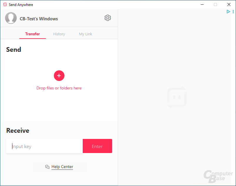 Send Anywhere – Oberfläche