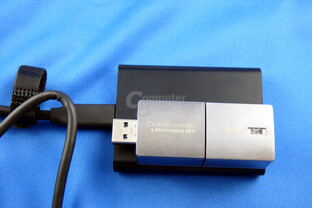 Samsung Portable SSD T5 (unten), Kingston DataTraveler Ultimate GT (oben)