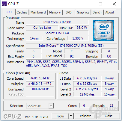 Intel Core i7-8700K im Zwei-Kern-Turbo