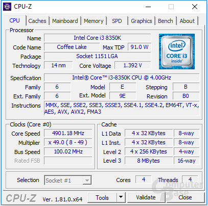 Intel Core i3-8350K bei 4,9 GHz