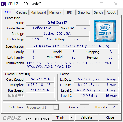 Intel Core i7-8700K bei 7,4 GHz