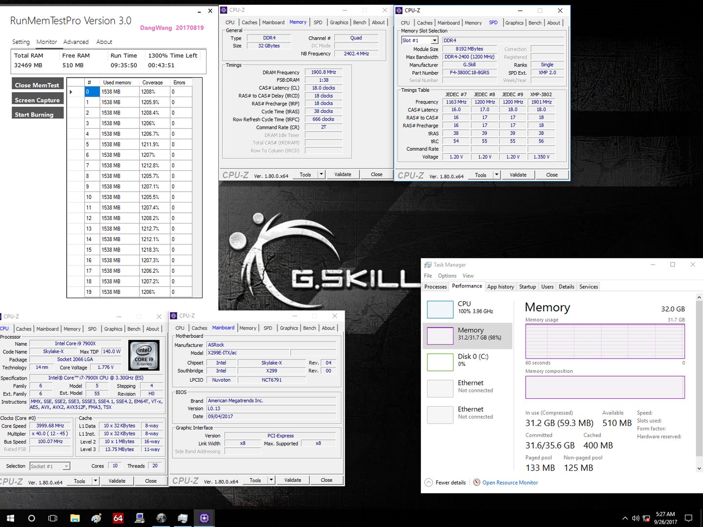 G.Skill Ripjaws SO-DIMM auf Skylake-X-Mainboard mit DDR4-3.800