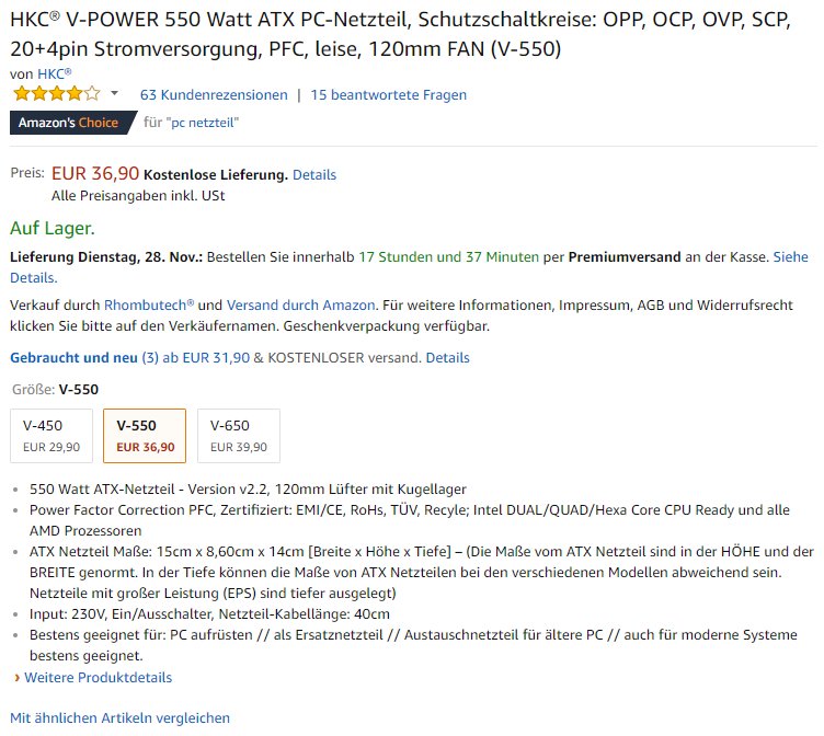 HKC V-Power 550W Amazon-Beschreibung