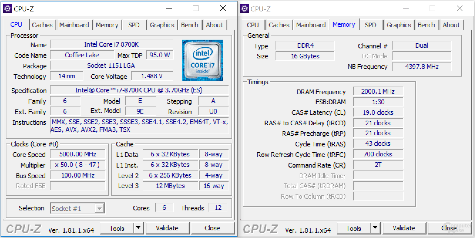 Intel Core i7-8700K bei 5 GHz mit DDR4-4000