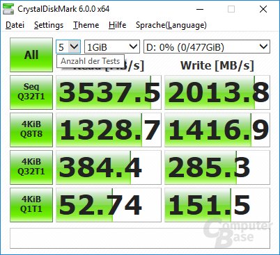 CrystalDiskMark auf Ryzen 7 1800X (Win 10): Ausgangszustand