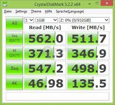 Crucial MX500 im CrystalDiskMark mit nicht komprimierbaren Daten (Standard)