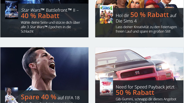 Feiertagsangebote bei Origin: Battlefront 2 und NFS Payback stark reduziert