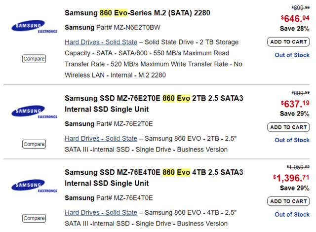 Samsung 860 Evo in diversen Varianten