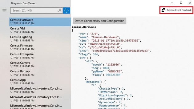 Windows 10: Diagnostic Data Viewer zeigt an Microsoft gesendete Daten