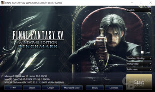 Menü des Final Fantasy XV Benchmark