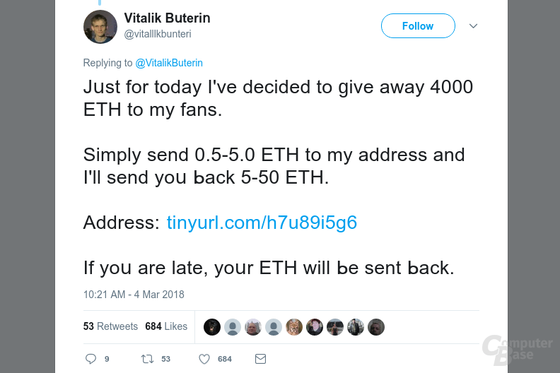 Fake-Tweet von Vitalik Buterin