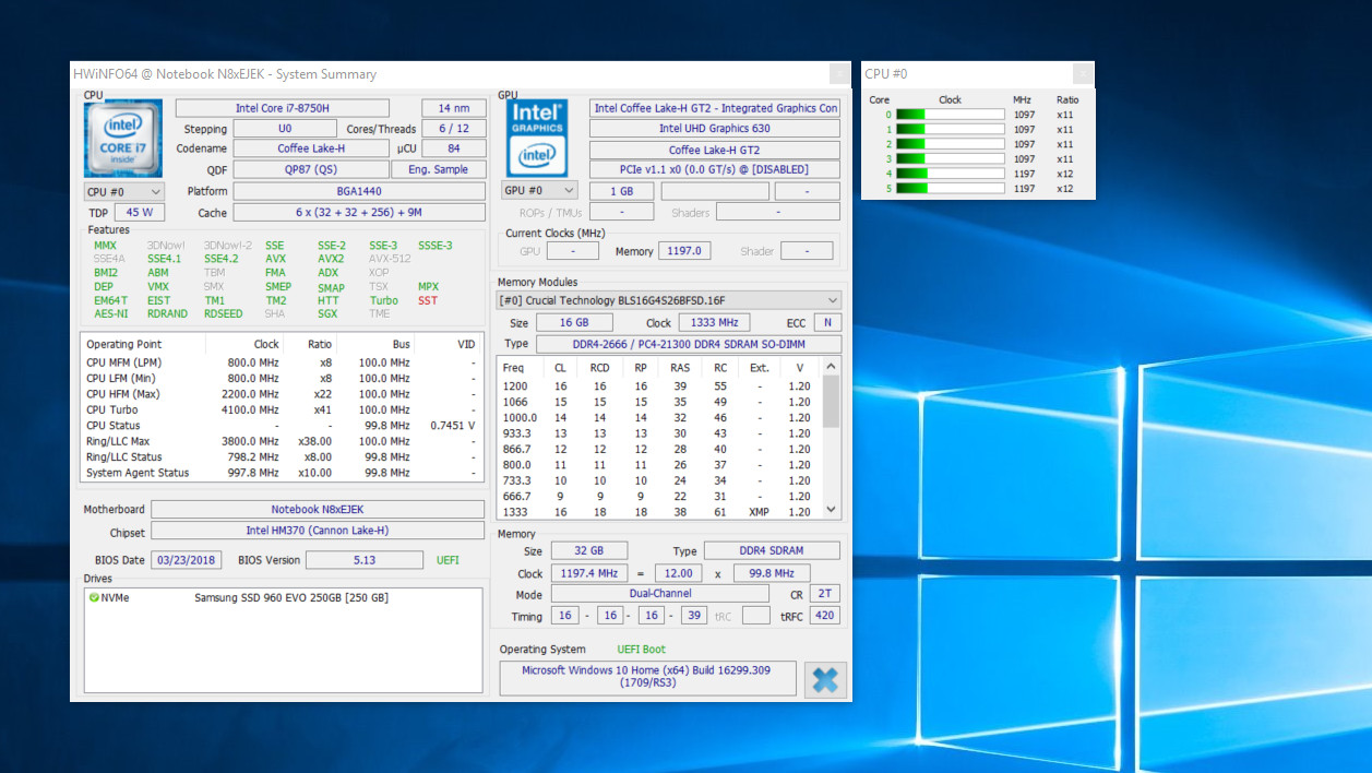 Coffee Lake-H (i7-8750H) im Test: Intels mobile 6-Kern-CPUs auf Niveau des Core i7-7700K
