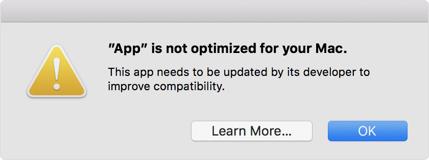 Warnung beim Aufruf einer 32-Bit-App in macOS 10.13.4