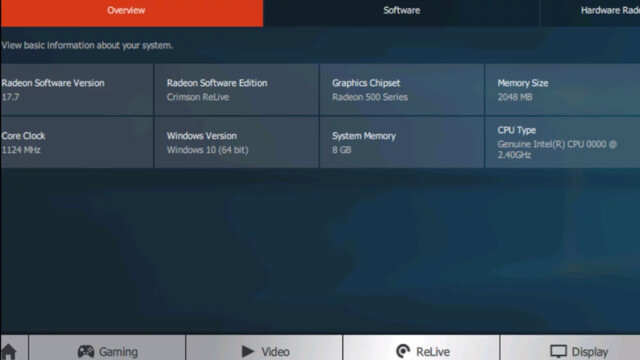 Der Crimson-Treiber meldet eine Radeon 500 mit 2 GB
