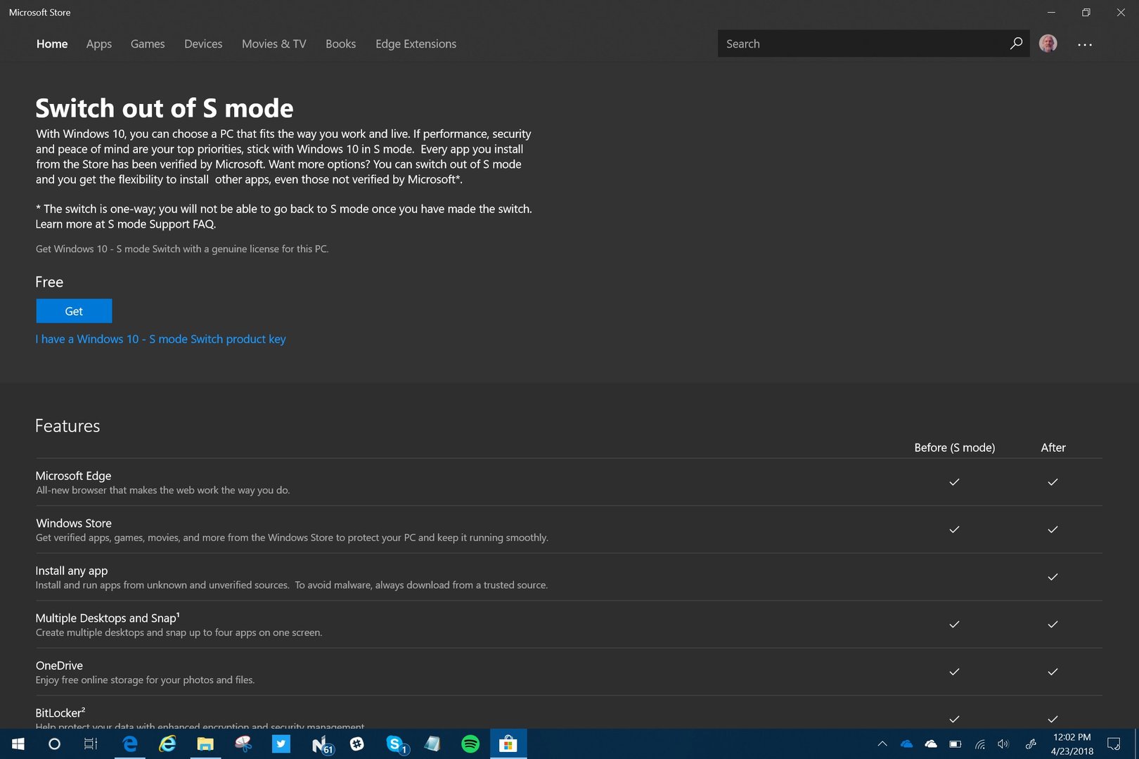 App für den Wechsel vom S-Modus zu Windows 10
