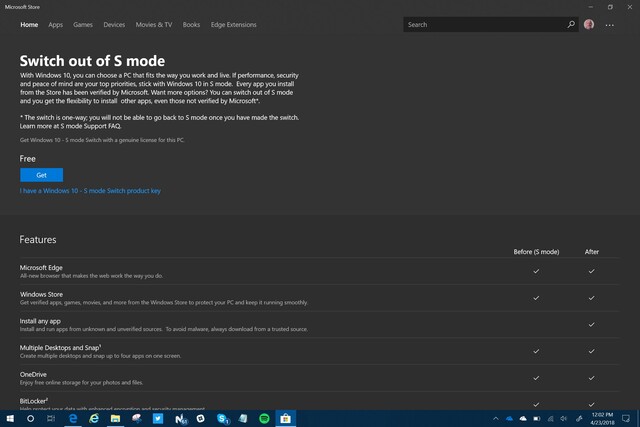 App für den Wechsel vom S-Modus zu Windows 10