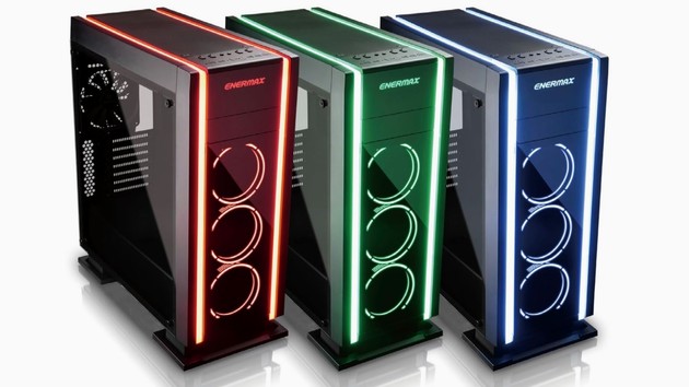 Enermax Saberay: Gehäuse lässt Lüfter und Zierstreifen in RGB leuchten