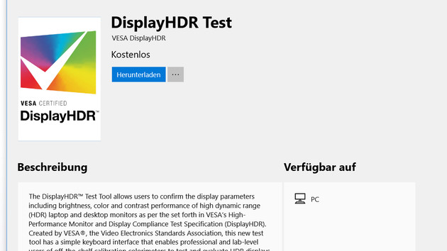 VESA DisplayHDR Test: Windows-App zur Überprüfung der HDR-Standards