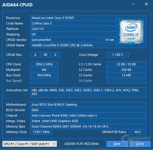 Intel Core i7-8700T mit Turbo