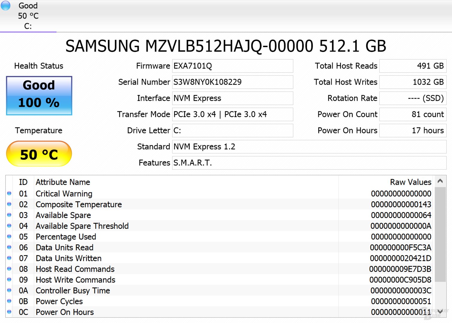 Die PCIe-SSD ist von Samsung