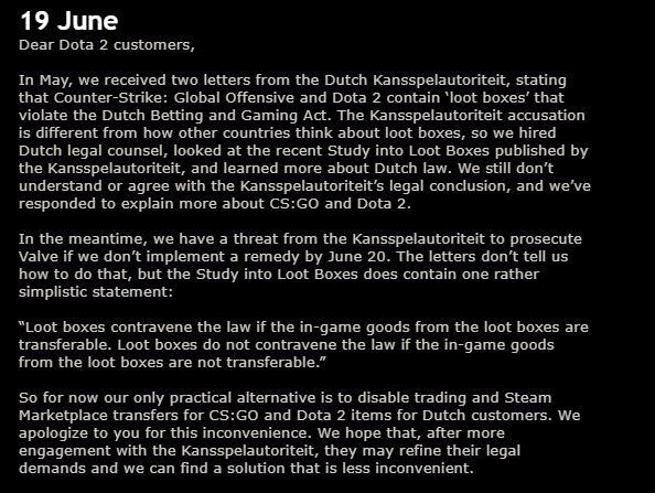 Valve informiert Spieler über die Änderung