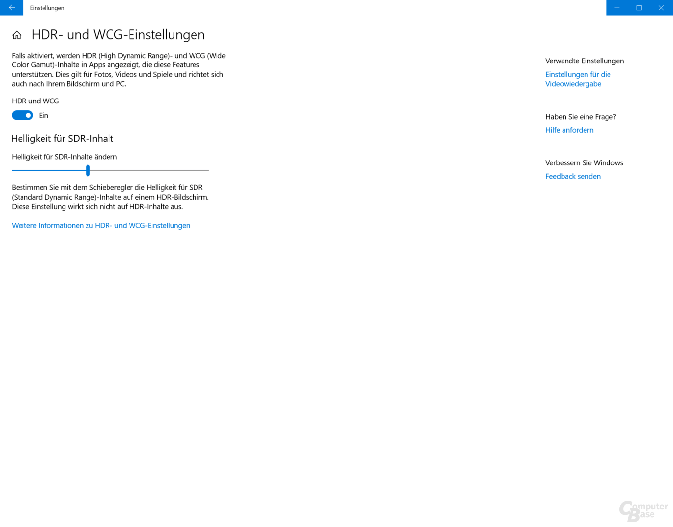 HDR-Einstellungen in Windows 10