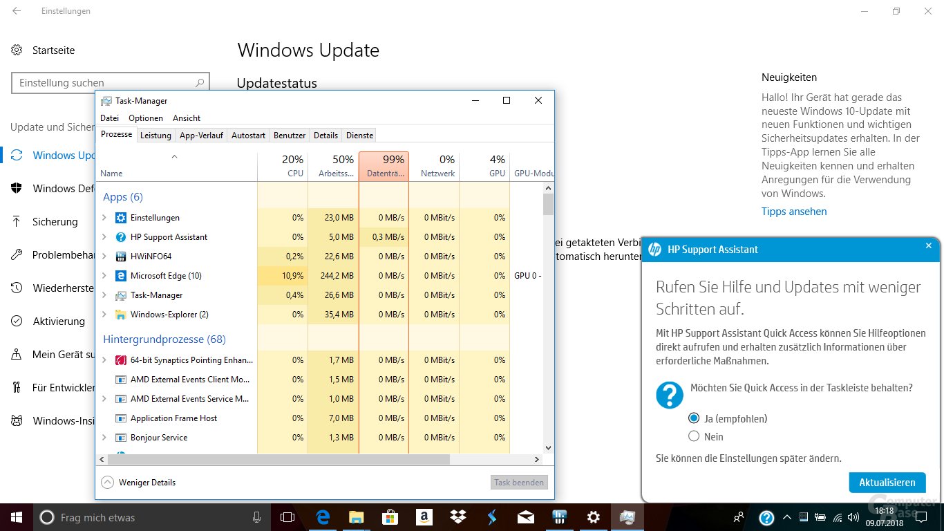 Beim Windows-Update ist die HDD über Stunden die Bremse