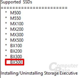 Das Tool Crucial Storage Executive unterstützt die BX500 bereits