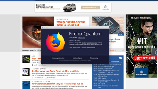 Browser: Firefox 62 mit optimiertem Rendering auf älteren PCs