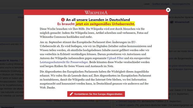 EU-Urheberrechtsreform: Wikipedia warnt vor Upload-Filtern