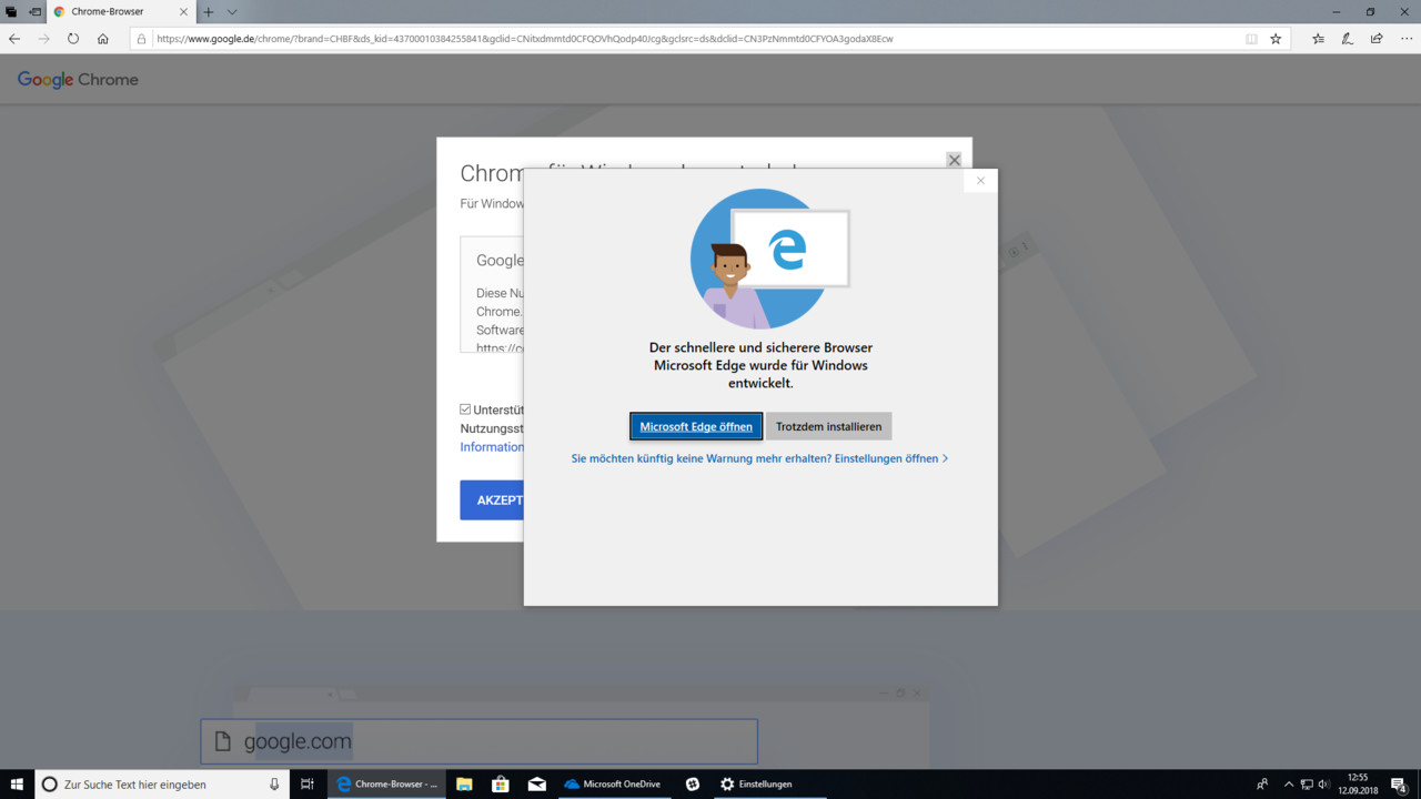 Windows 10 Redstone 5: Microsoft fängt Chrome- und Firefox-Installation ab