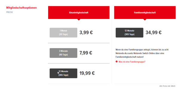 Abonnement-Optionen