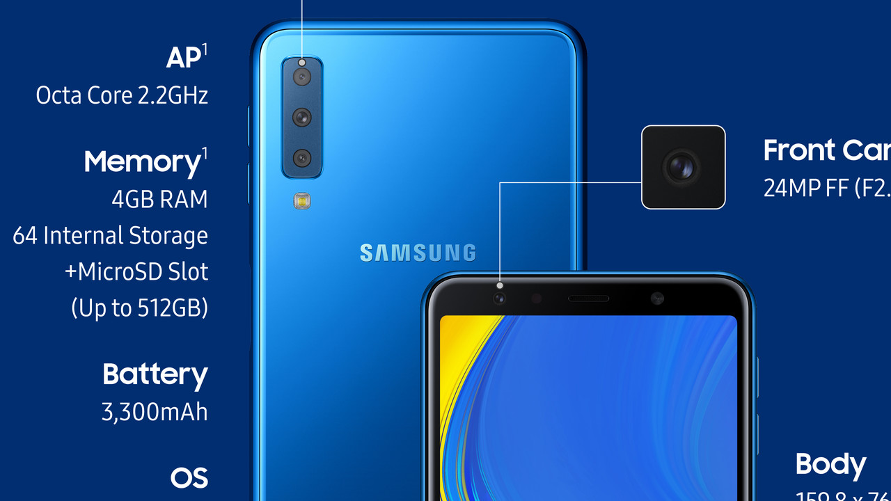 Samsung Galaxy A7 (2018): Triple-Kamera mit 120-Grad-Weitwinkel für 349 Euro