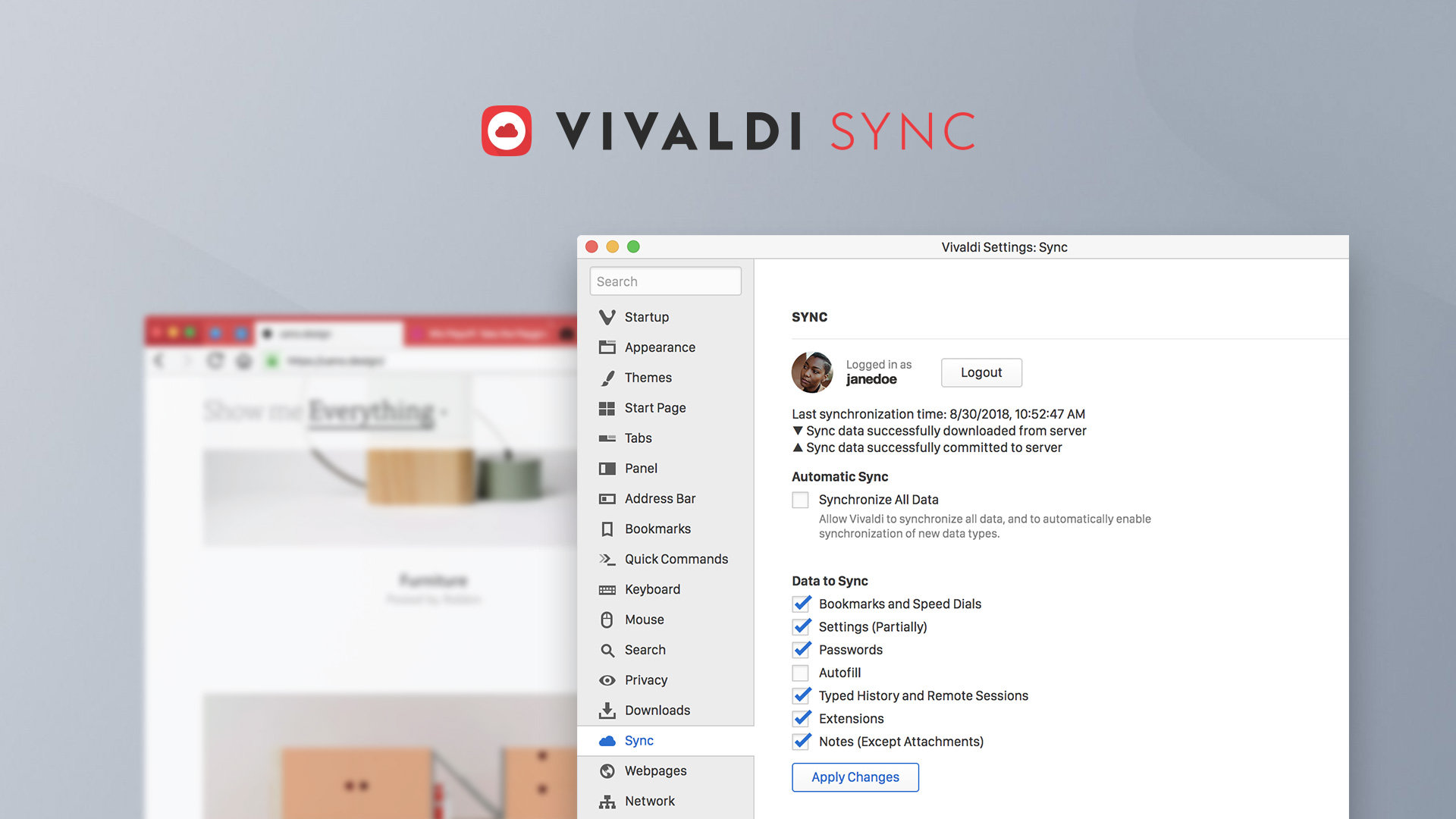 Vivaldi 2.0 synchronisiert Einstellungen