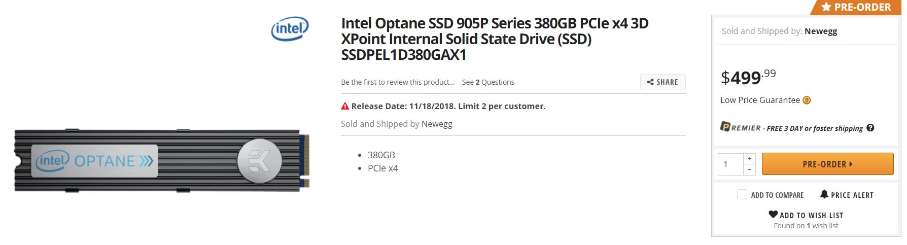 Intel Optane SSD 905P M.2 zur Vorbestellung