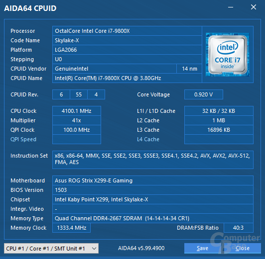 Intel Core i7-9800X im All-Core-Turbo