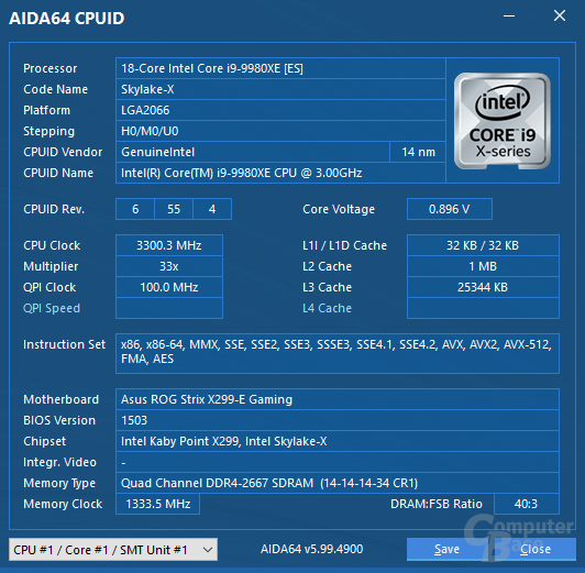 Intel Core i9-9980XE unter AVX2-Last