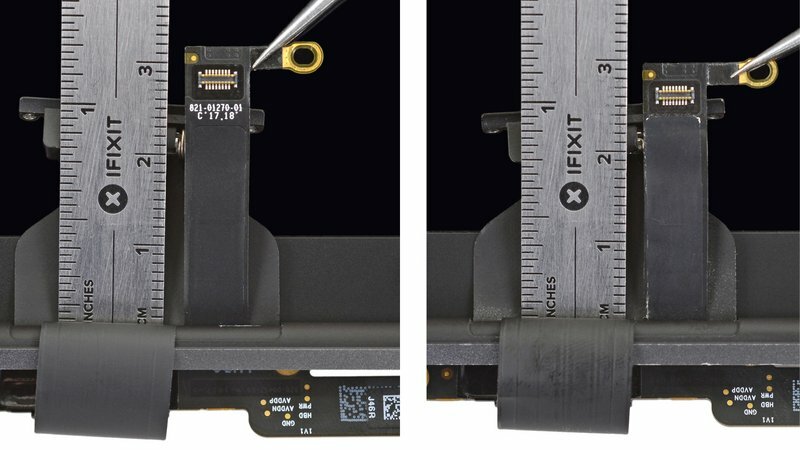 Das Kabel im MacBook Pro 15 Zoll 2018 ist 2 mm länger