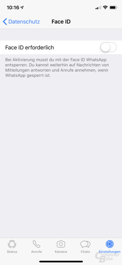 WhatsApp mit Face-ID- und Touch-ID-Sperre